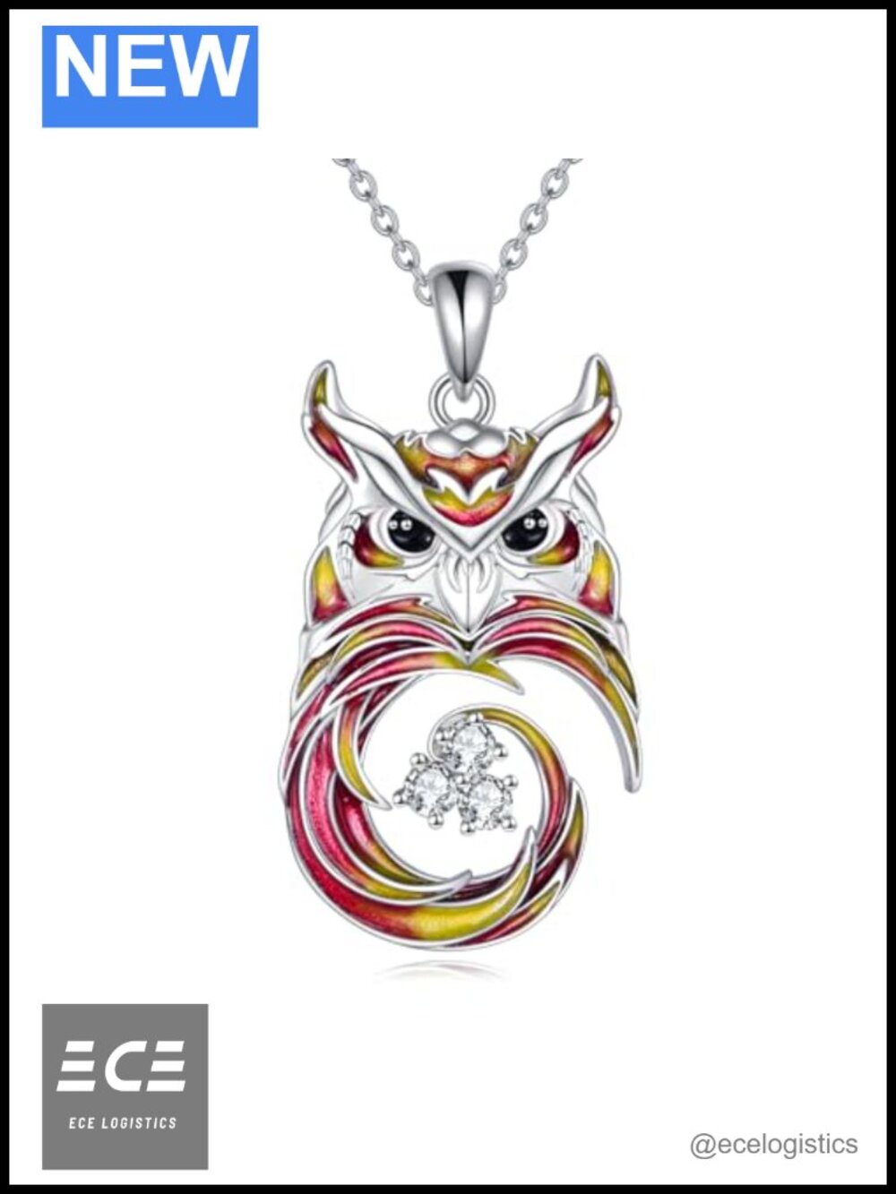 925 Sterling Silver Owl Pendant Necklace White Gold Plated